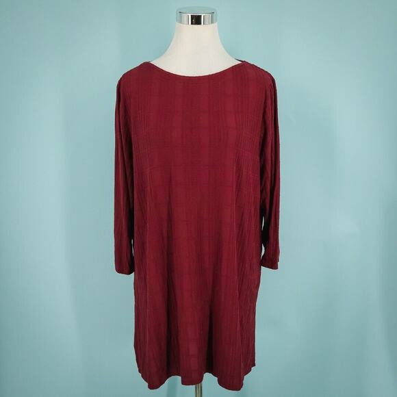 J. Jill Size XL Tunic Top Red Wearever Collection Plaid Print Textured Crew Knit - Picture 1 of 7